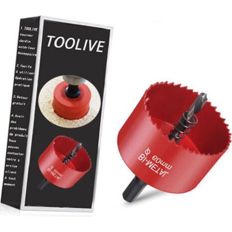 Scie Cloche Bi-métal, Scie Cloche Bois Ø60mm, Scie Trépan avec Adaptateur Hexagonal et Foret de Centrage, pour Percer Plastique, PVC, Bois, Panneaux Fibres, Métal Souple- (1/2)