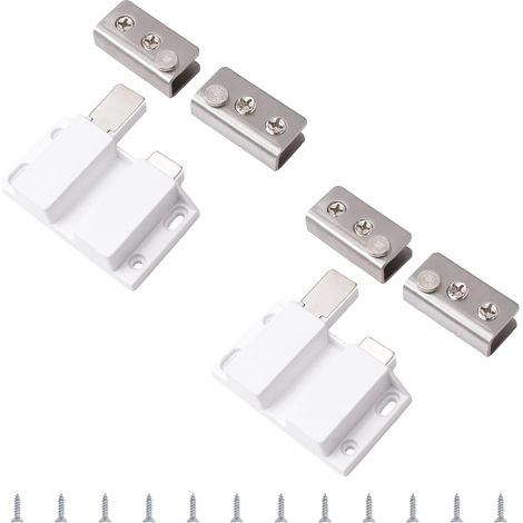 Lot de 4 loquets magnétiques pour porte en verre - Réglable - Sans cadre - Avec pince d'armoire - Convient pour porte en verre oscillante de 3 à 6 mm (blanc) (1/5)