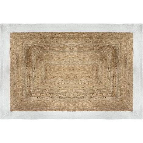 Atmosphera – Tapis en jute rectangulaire 120x170 cm – 80% jute végétal et 20% coton – Bord blanc élégant – Pour intérieur moderne