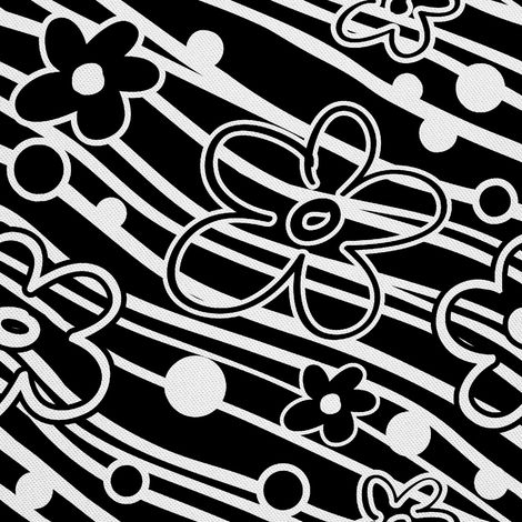 Telas decorativas para exteriores Oxford - Diseño floral en blanco y negro (1/5)