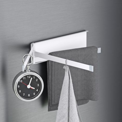 Mai & Mai Porte-Serviettes sans Perçage Autocollant Support Mural Rotatif en Acier au Carbone Étagère Magnétique pour Machine à Laver pour Salle de Bain Étagère Douche Blanc Mat 24×23,2×6 CM Folda-02