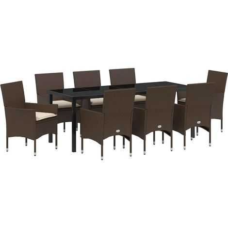 Maison Exclusive - Set da Pranzo per Giardino con cuscino 9 pcs Marrone polyrattan