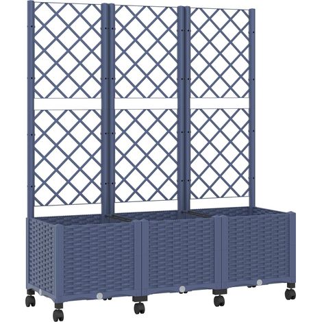 Bac de jardin avec treillis et roues Gris Bleu PP vidaXL