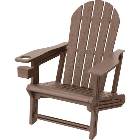 ML-Design Adirondack Loungestuhl mit Getränkehalter, Braun, Gartenstuhl aus Kunststoff, Holzoptik, Gartensessel mit Stecksystem, Adirondack Chair wetterfest, Outdoor Loungesessel für Garten & Terrasse