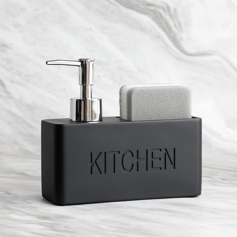 Küchenreiniger-Spender, multifunktionale Reiniger-Spenderflasche, Druckspenderflasche, Aufbewahrungsbox für Reinigungsball und Schwamm. – AquaForge (1/5)