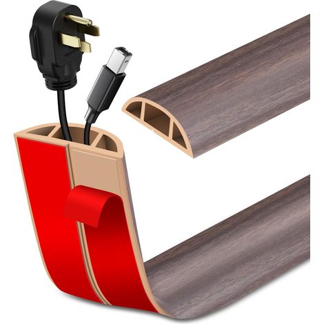 Passage de Cable au Sol adhésive PVC Flexible goulotte Passe Cable pour Bureau Maison entrepôt Concert 3m×3cm, Grain de Bois Marron grisâtre (1/5)