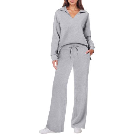 Survêtement 2 pièces pour femme, ensemble de détente à manches longues, pull décontracté et pantalon de survêtement ample avec poches, survêtement 2 pièces pour femme (1/5)