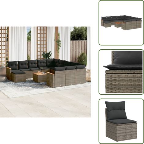 Salon de jardin avec coussins 13 pcs gris résine tressée - Ensemble Salon De Jardin - Mobilier De Jardin - Canapé Extérieur - Chaise Extérieure - Table Basse Jardin (1/5)
