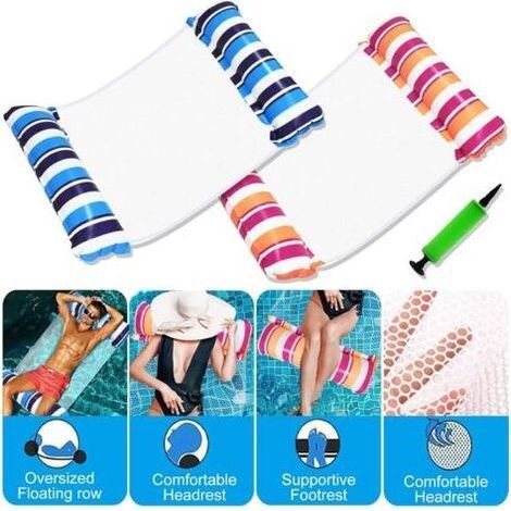Lot de 2 flotteurs gonflables pour piscine, jouets pour adultes, accessoires de piscine gonflables 4 en 1, hamac de piscine (bleu et rose) (1/3)