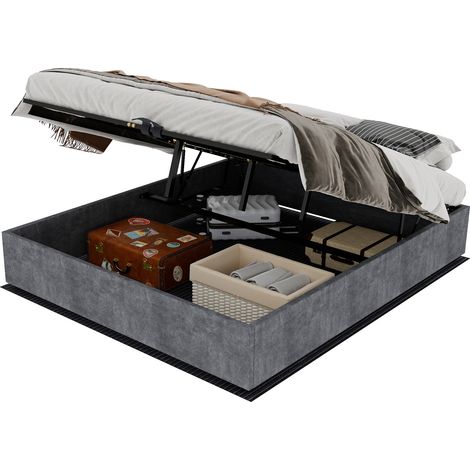 Estructura de cama moderna gris 160 x 200 cm de tela aterciopelada con pistones de gas (1/5)