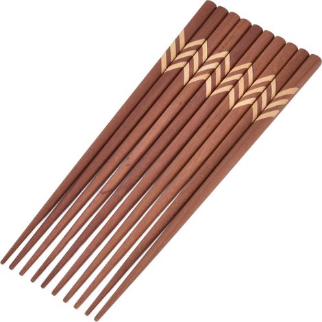 Baguettes en bois de style japonais, rectangulaires, en bois de santal rouge avec incrustations de buis, réutilisables, coffret cadeau inclus (1/5)