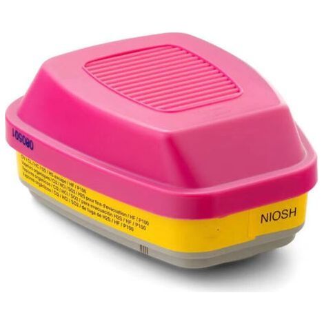 Élément/filtre respiratoire 3M P100 60923, 1 paire, protège contre les vapeurs organiques, les gaz acides et les particules, magenta, jaune (1/4)