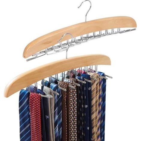 Pack de 2 - Cintres Porte-Cravates en Crochet en Métal Plaqué avec Chrome, Organisateur de Ceintures, Porte-accéssoires pour