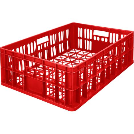 Garronda Bac plastique rectangulaire 69x47x20 cm caisse ouverte empilable ventilée HDPE grande capacité pour stockage transport agriculture entrepôt Boîte de rangement GD-0190 (Rouge)