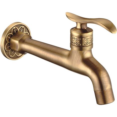 Robinet extérieur en laiton antique pour le jardin - robinet décoratif de salle de bain avec tuyau d'eau et robinet d'eau froide mural simple (1/5)