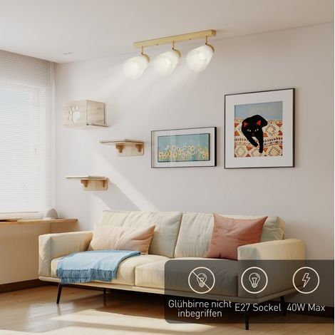 Plafonnier 3 spots E27, têtes orientables 90°, finition bois naturel (1/5)