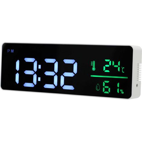Digitaler elektronischer Wandwecker mit LED-Farbanzeige, Temperatur- und Luftfeuchtigkeitsanzeige. (1/5)