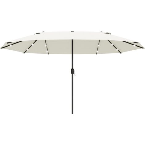 Ombrello parasole doppio con luce LED, 440 × 256 cm, ombrello parasole manuale per giardino, ombrello parasole per patio color crema, adatto per giardino e patio