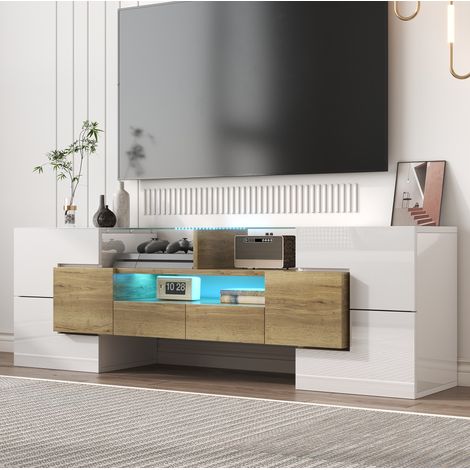 Stilvoller TV-Schrank in Weiß-Gold mit LED-Beleuchtung und viel Stauraum (1/5)