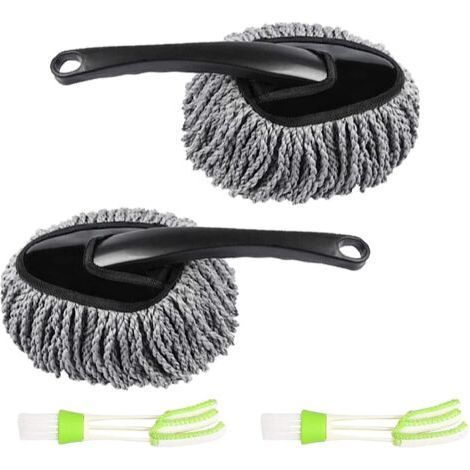 Set di 2 spazzole per la pulizia dell'auto, spazzola per la polvere con 2 spazzole per la pulizia di climatizzatori auto, parabrezza, biciclette, casa, uso interno ed esterno, in microfibra (1/5)