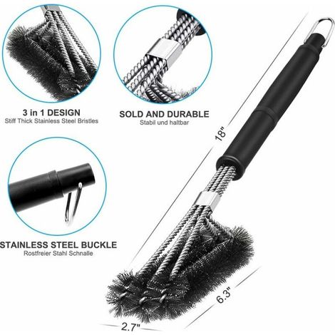 Grillbürste, 3-in-1 Grillreinigungsbürste, langer Griff, Edelstahlborsten, reinigt alle Grills schnell und effizient (1/5)