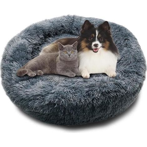 (Durchmesser: 60 cm - Dunkelgrau) Rundes Katzenkissen/Korb für Hunde und Katzen, weiches und beruhigendes Kissen, runder Donut-Korb und waschbarer Plüsch (60 cm, Dunkelgrau) (1/4)