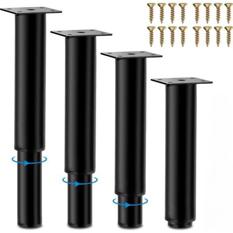 Lot de 4 pieds de lit réglables universels 20-37cm, supports métal ronds pour meuble, canapé et salle de bain, hauteur ajustable 20 cm (1/5)