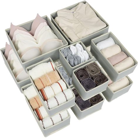 Lot de 12 organisateurs de penderie, de tiroir, d'armoire, de tiroirs, en tissu pliable, pour 12 sous-vêtements, chaussettes (gris) (1/5)