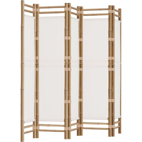 Biombo biombo biombo plegable 5 paneles 200 cm lona bambú y crema DEC031191