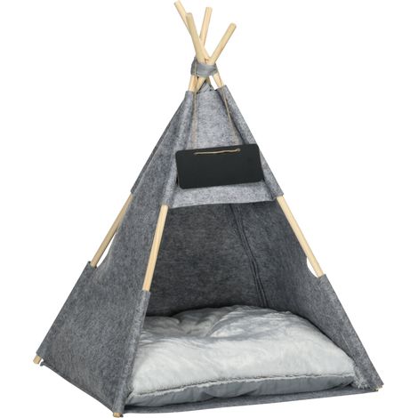 JSSEVN - Tienda de campaña para mascotas - Casita para gatos o perros con cojín de felpa suave, lavable a máquina, gris, 58x58x80 cm (1/5)