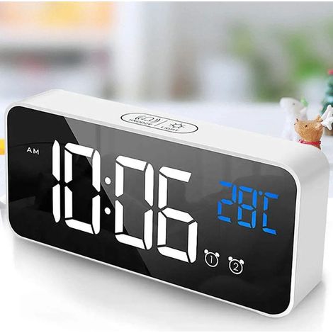 MINKUROW Reloj Despertador Digital, Reloj Despertador Digital Led Espejo Reloj De Escritorio Usb Recargable Reloj Despertador De Viaje Con 2 Alarmas/Snooze/Pantalla De Temperatura/Función De Control D (1/5)