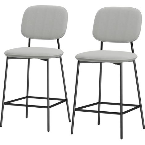 Tabourets de bar velours gris clair avec repose-pieds, acier, 45x49x102 cm