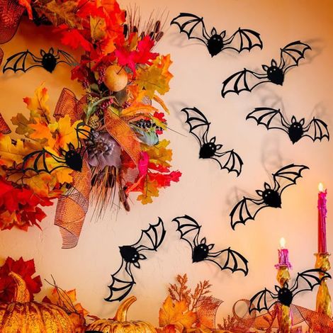 Ensemble d'autocollants muraux chauve-souris 3D pour Halloween avec 24 décorations chauve-souris découpées noires et rouges (1/5)