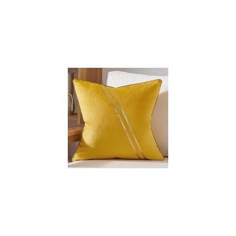 Housse de Coussin 18x18 Pouces, Velours Jaune et Or, Lignes en Cuir, Luxueuse, Décorative pour Canapé, Salon, Chambre (1/5)
