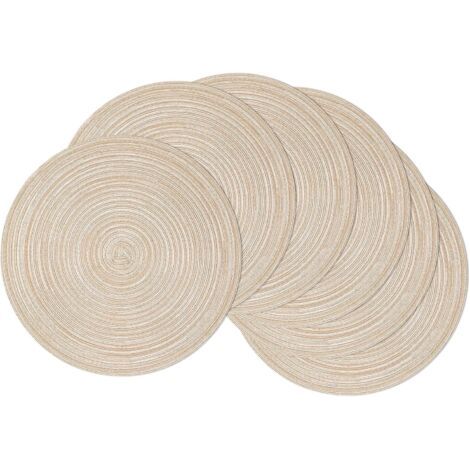 Lot de 6 Set de Table Rond Lavable Beige Set de Table Tressé en Coton Résistantes à la Chaleur Antidérapant pour la Fête du Mariage, 38x38cm (1/5)