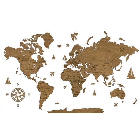 Mapa del mundo 3D de madera de nogal - Patrón I Fronteras de países 120x75 cm (1/5)