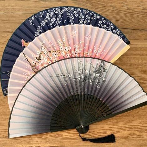 Éventail de Danse en Soie et Bambou, Pliable, Cadeau Artisanal original de style Chinois pour Décoration de la Maison-1PCS bleu (1/4)