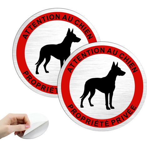 Lot 2 Pancartes Attention Chien 10 cm Autocollant Aluminium (1/5)