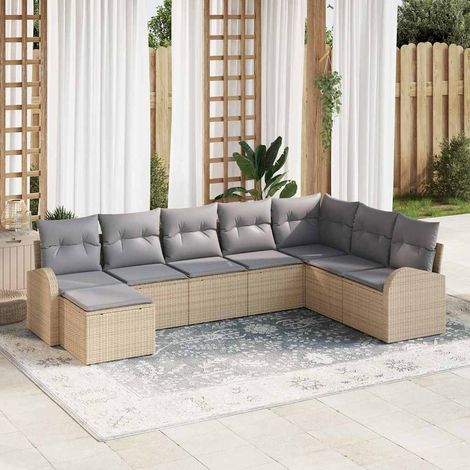 Conjunto de sofá de jardín con cojín 8 pcs Beige Poliratán vidaXL (1/5)