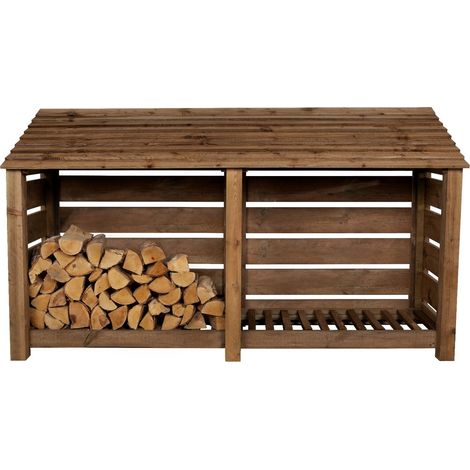 Slatted wooden log store W-227cm, H-126cm, D-88cm - brown finish