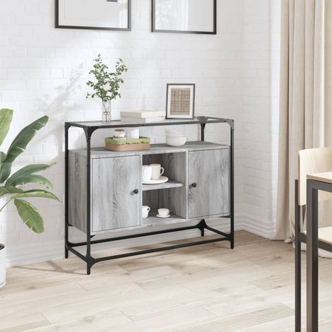 Aparador cristal y madera ingeniería gris Sonoma 98x35x81 cm vidaXL (1/5)