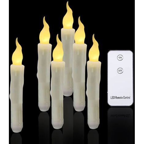 Flameless Flickering Candles, 1 Remote Control, 17CM Ivory, Battery Operated LED Window Candles, Timer, Pack of 6 Plastic Flameless Wax Effect Candles (2cm Diameter)