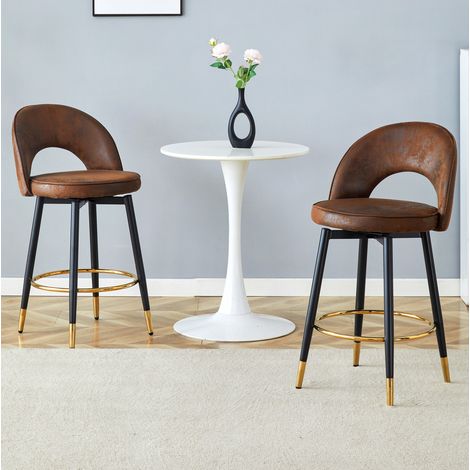 Tabouret de bar en métal et tissu marron/noir, pivotant 360°, dossier ajouré,47.4×44×92cm (1/5)