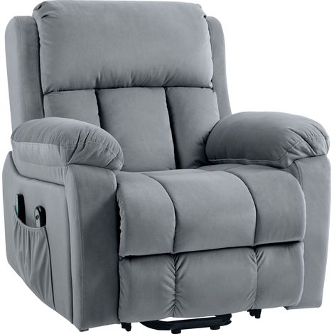 Fauteuil releveur électrique massage et chaleur, inclinaison réglable, revêtement synthétique gris - fauteuil releveur massant, siège relaxant pour personnes âgées (1/5)