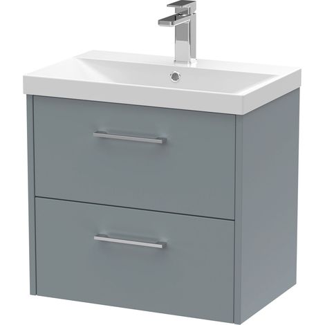 Winshill Contemporary 2 Drawer Wall Hung Vanity Unit with Thin Edge Basin, Grey, 600mm