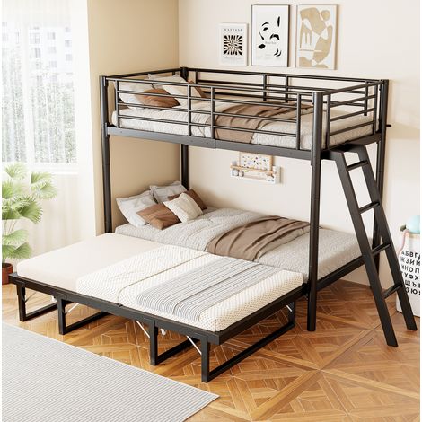 MODFU – Litera extensible 90-180x200 cm de metal/madera con cama desplegable y ahorro de espacio, carga 120 kg – Negro (1/5)