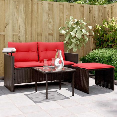 3-teiliges Gartensofa-Set mit Kissen, braun, Polyrattan (1/5)