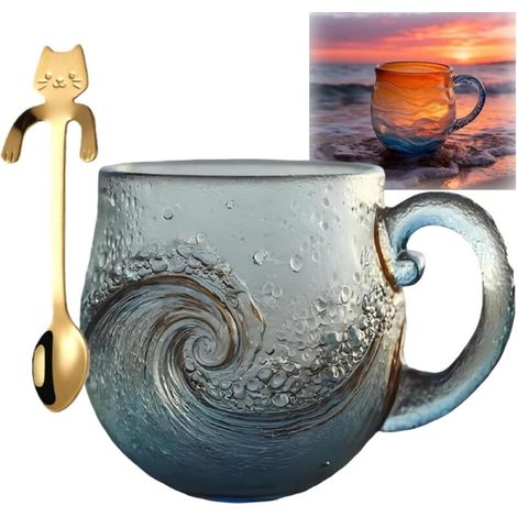 Meeresglas-Sonnenuntergangsschicht, goldene Gezeitenschicht, mundgeblasener, kunstvoller Ozeanwellenbecher, Stil 3