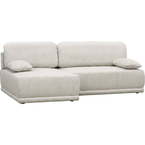 sweeek - 3-Sitzer Ecksofa mit Schlaffunktion, Cordbezug und Stauraum, Ecke links, Cord, Greige (1/5)