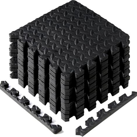 Dalles de sol isolantes et protectrices Noires 12 pièces Fabriquées en mousse de caoutchouc, imperméables et insonorisées, conviennent aux garages, studios, chambres d'enfants et salles de sport (1/4)